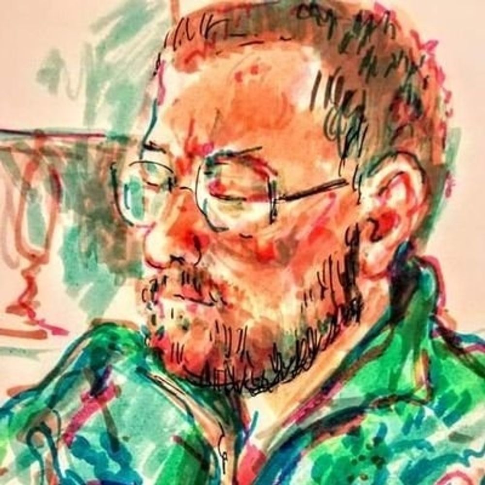 The @robjimfleming avatar, drawn in highlighter pen and black ink. An image of me in slight profile.