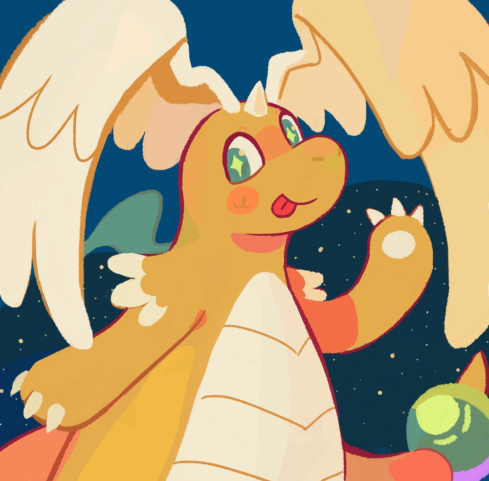 art of mega dragonite waving and sticking its tongue out :P