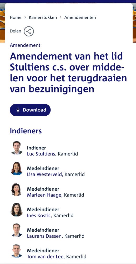 Tekst “Amendement van het lid Stultiens cd over middelen voor het terugdraaien van bezuinigingen.” Met de lijst ondertekenaars zie link in tweet. 