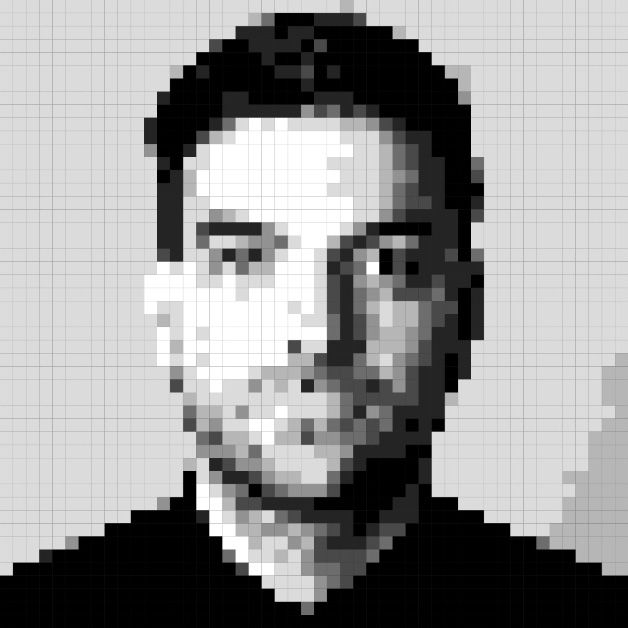 Low resolution black and white portrait image