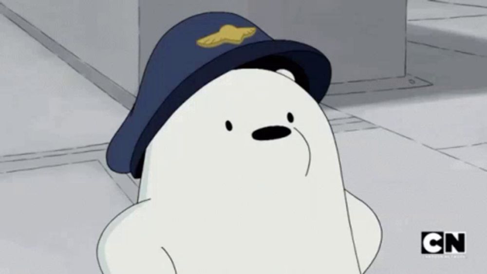 a cartoon of a polar bear wearing a police hat with cn on the bottom