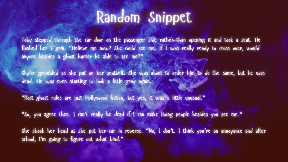 On a neon smoke background is a long snippet from the book