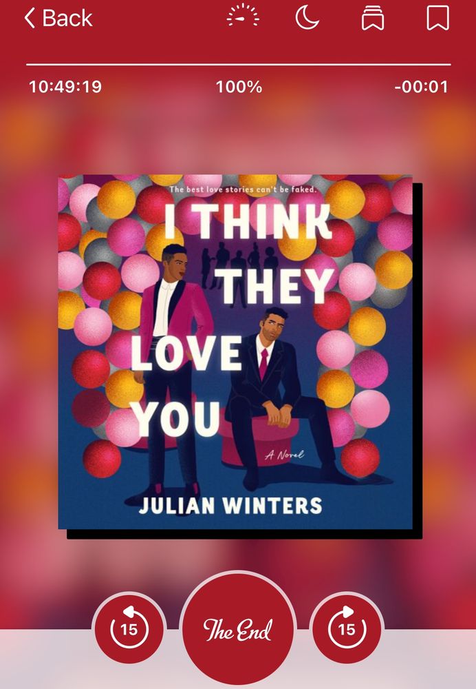 Screenshot of the audiobook player for Julian Winters’s I Think They Love You 