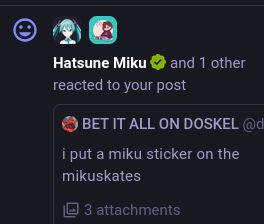 hatsune miku reacting to my post about the miku sticker on the mikuskates