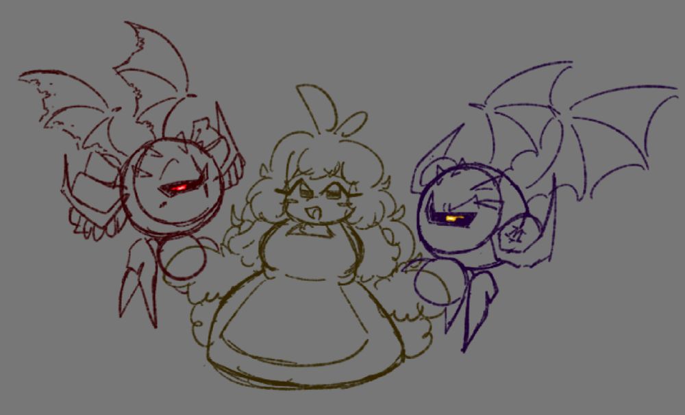 DaMeta/Lord Caudillo wants to play and distract the Meta Wife! Meta/Martin is against this! Marionette doesn't mind!
It's basically a tug of war between the bats!