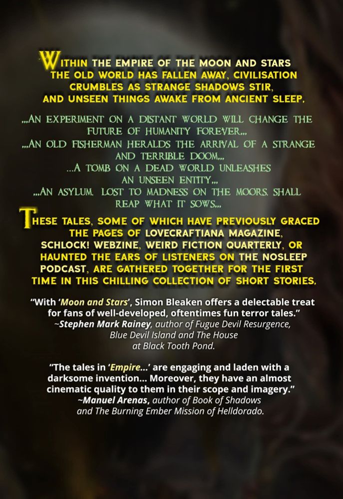 Back cover of the Empire of the Moon and Stars and Other Stories by Simon Bleaken 