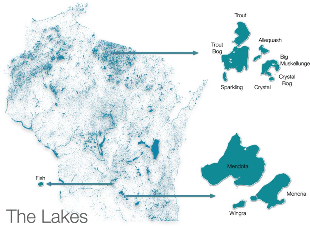 map of Wisconsin waters with the 11 core NTL LTER lakes highlighted