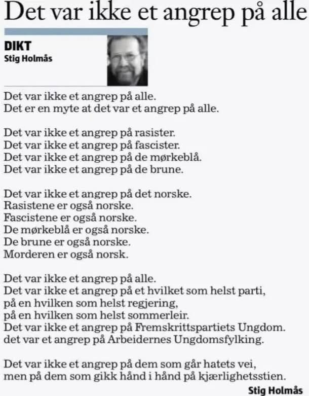 Det var ikke et angrep på alle (dikt av Stig Holmås)