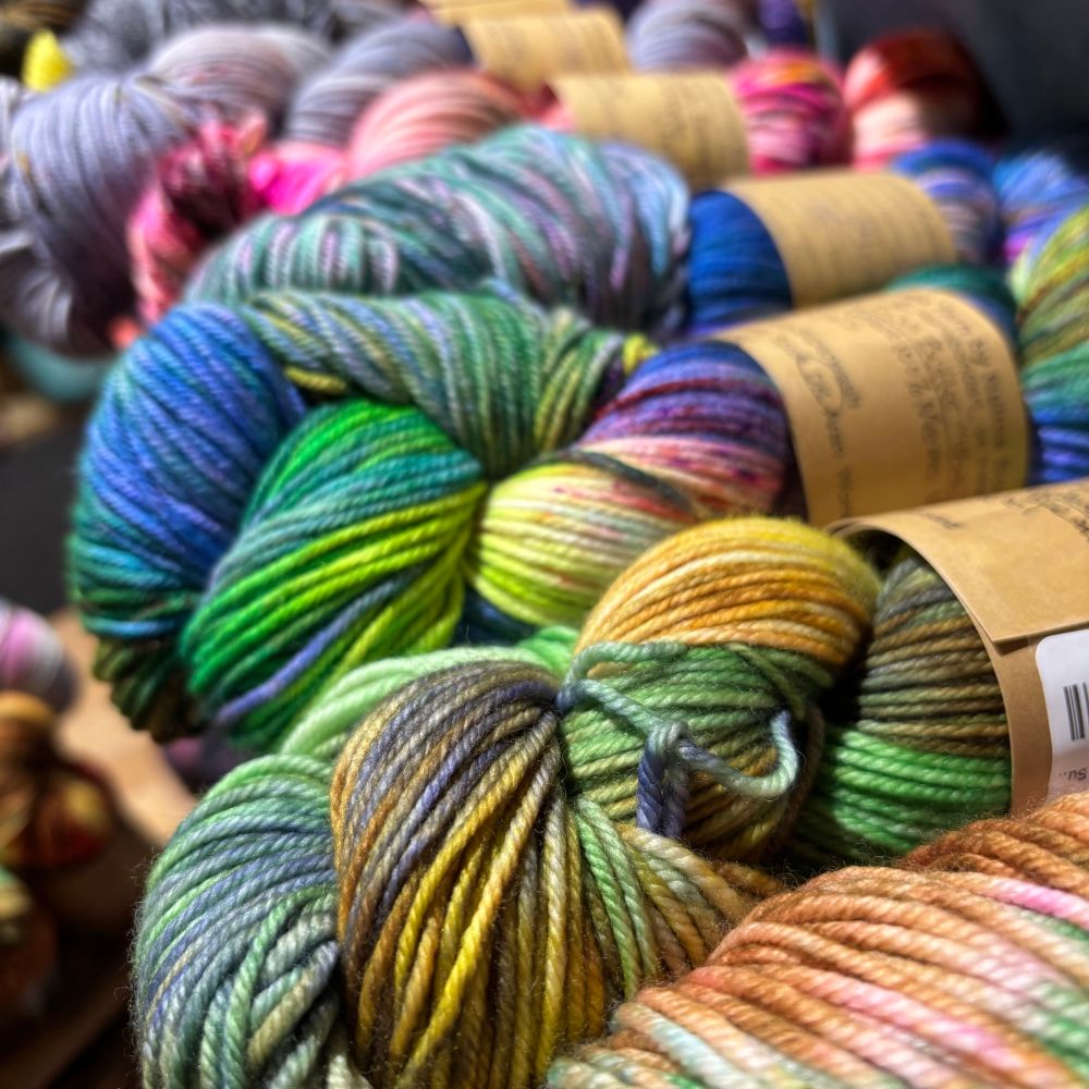 Close up view of some of the DK weight yarn