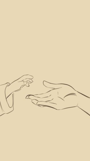 A little hand tentatively reaching out to hold a larger waiting hand