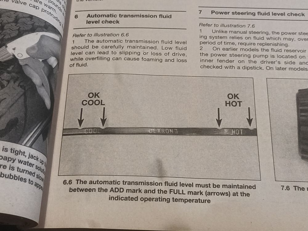 Diagram of a dipstick with labels OK COOL and OK HOT 