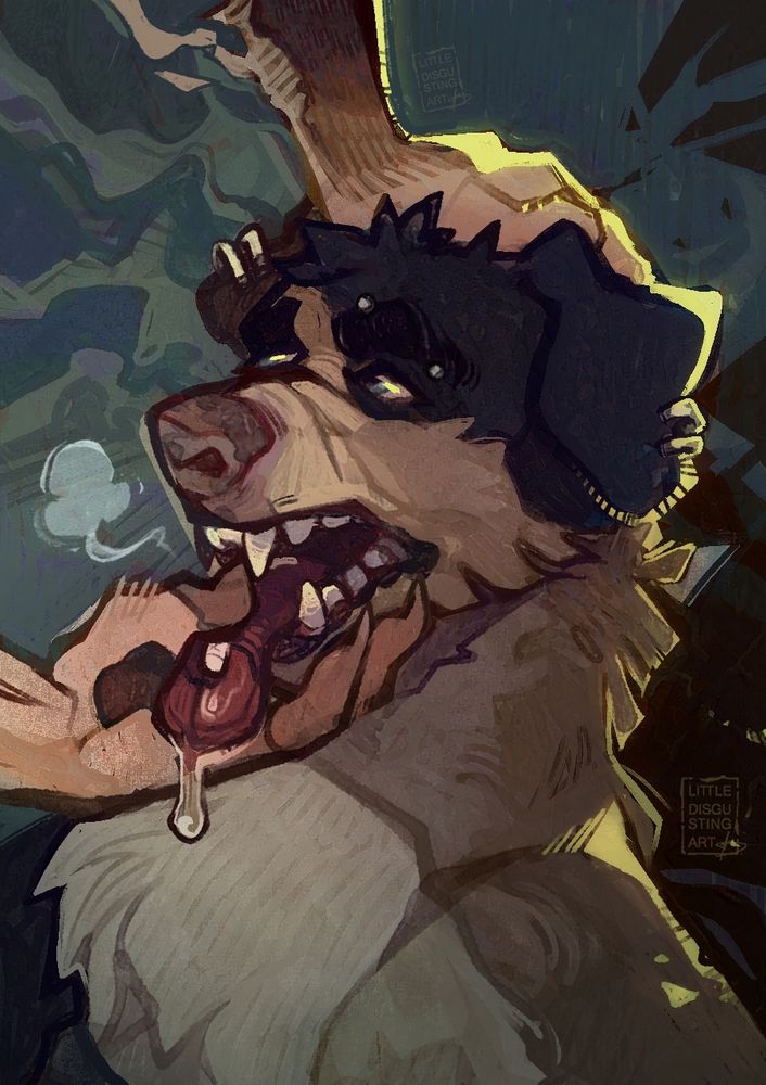 The client's character is depicted with his mouth held open with the hands of another character off-screen. The hand is placing a Xanax pill on the character's tongue.