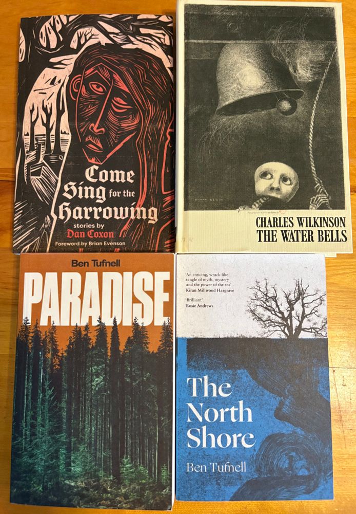 Books! Ben Tufnell’s PARADISE and THE NORTH SHORE, Dan Coxon’s COME SING FOR THE HARROWING, Charles Wilkinson’s THE WATER BELLS
