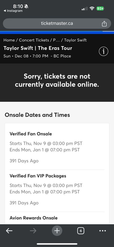 No more tickets available for eras closing night 