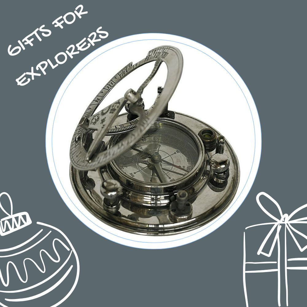 Mariner's Compass.
sundial and compass.  Nickel Finish.
homesyncing.co.uk.
gifts for explorers.