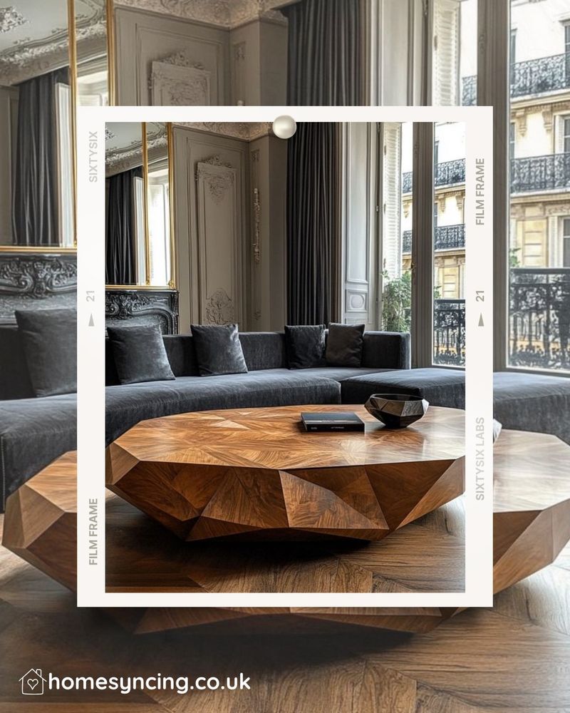 If you are looking for the wow factor, look no further.
This geometric coffee table will steal the show in any situation 
Made from  Mango wood, it gives a stunning natural warm chestnutty feel.
Diameter 90 cm and height 40 cm. 