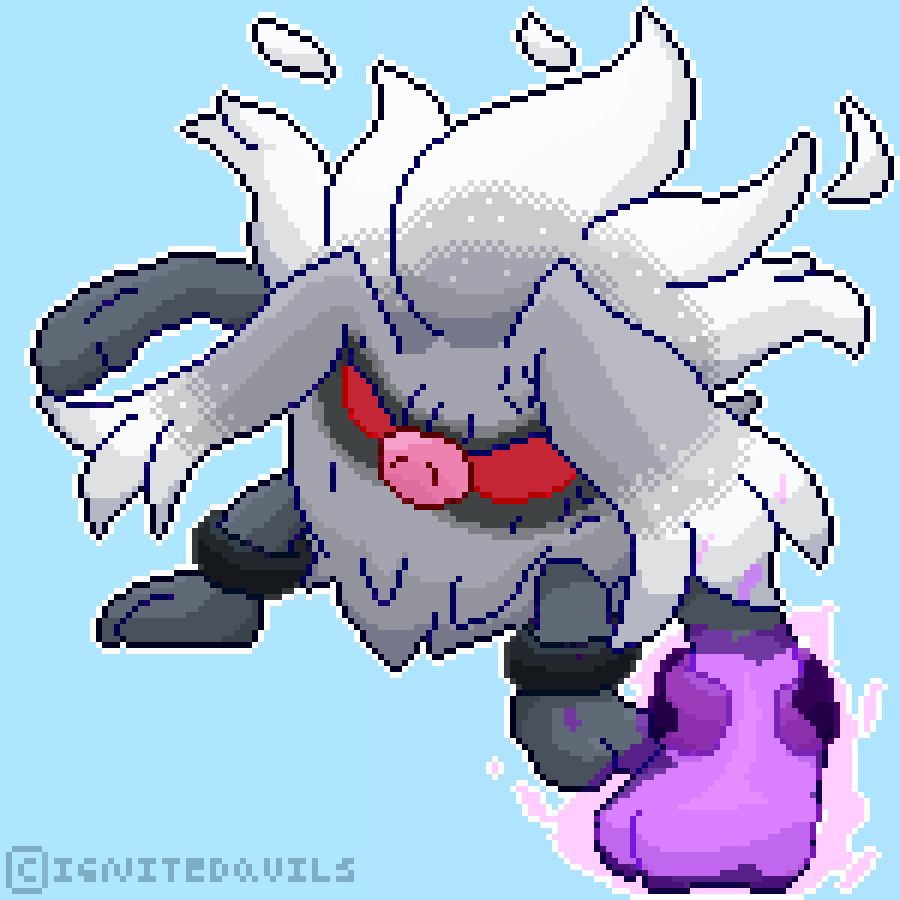 Pixel artwork of Annihilape, looking at the viewer as it uses Rage Fist on the ground.