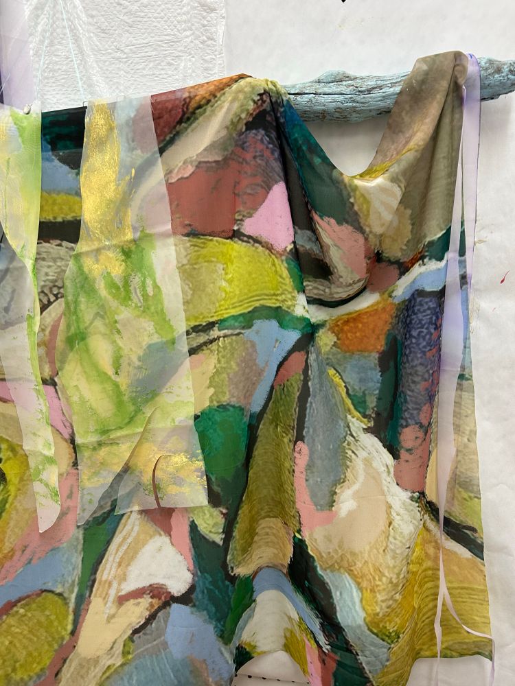 Detail of Organza and chiffon fabric made into a type of painting