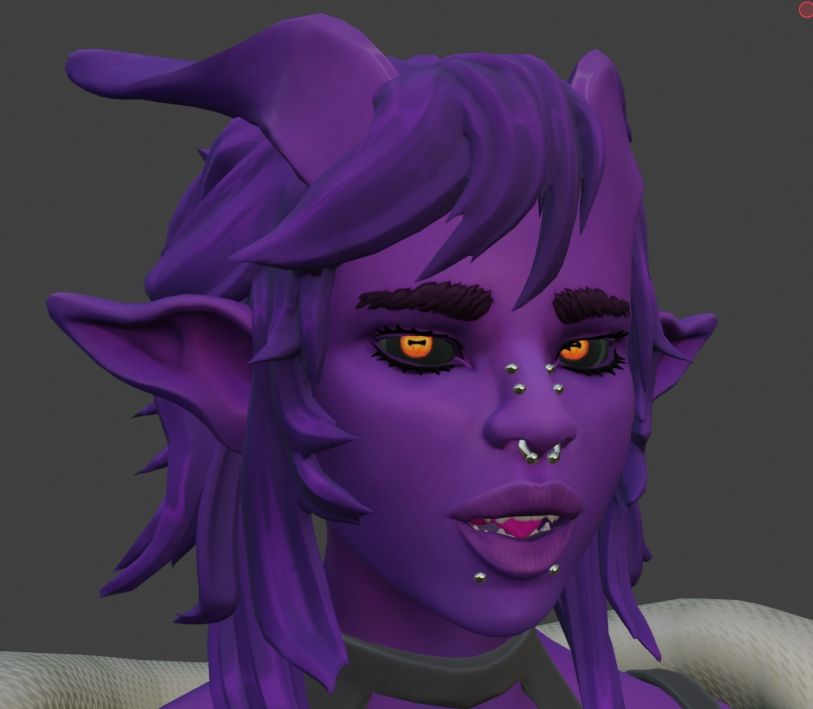 Lucia a purple tiefling with a new face I have updated in blender with some new textures