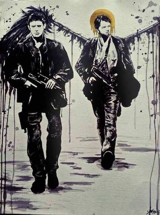 Dean Winchester and Castiel from Supernatural. 