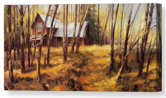 Canvas print of an original oil painting depicting an abandoned house set within a copse of trees.