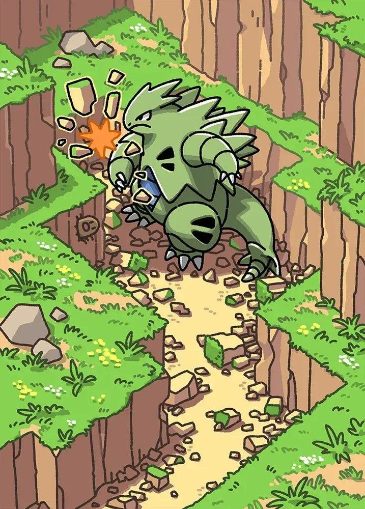 Pokémon TCG Pocket full art of Tyranitar from the newest set. Shows Tyranitar punching through terrain