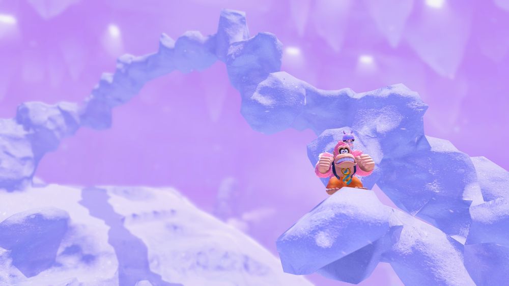 Dumb snow bridge I spent 15 minutes making to get a single banana in Donkey Kong Bananza