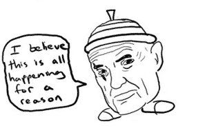 John Locke's face with an acorn cap and little feet (made to look like Seedot from Pokémon) saying "I believe this is all happening for a reason"