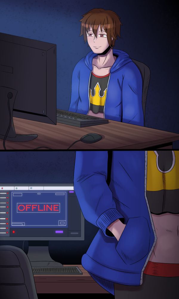 my vtuber looking at a screen before walking off