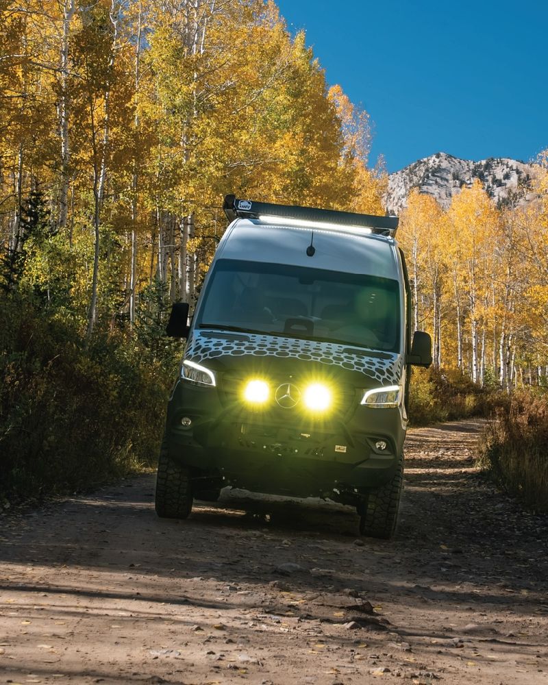 2025 Off Highway Van Offroad Mercedes Sprinter Camper Van Exploring the Utah Mountains During Fall