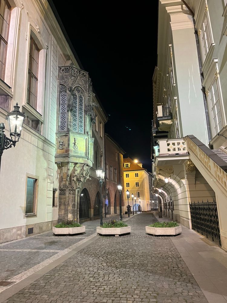 Mezi Stavovským divadlem a Karolinem, arkýřová kaple sv. Kosmy a Damiána