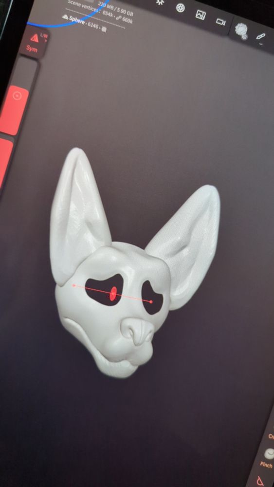 Sad eye effect dog head sculpt for a fursuit head base.
Has big pointy ears to visualize what it would look like