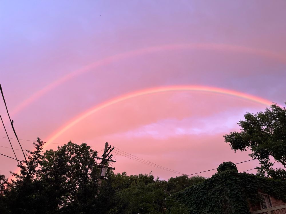 A double rainbow at dusk.