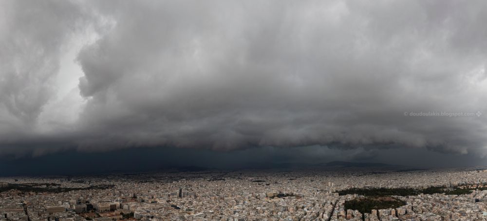 Panorama of shelf cloud over Athens