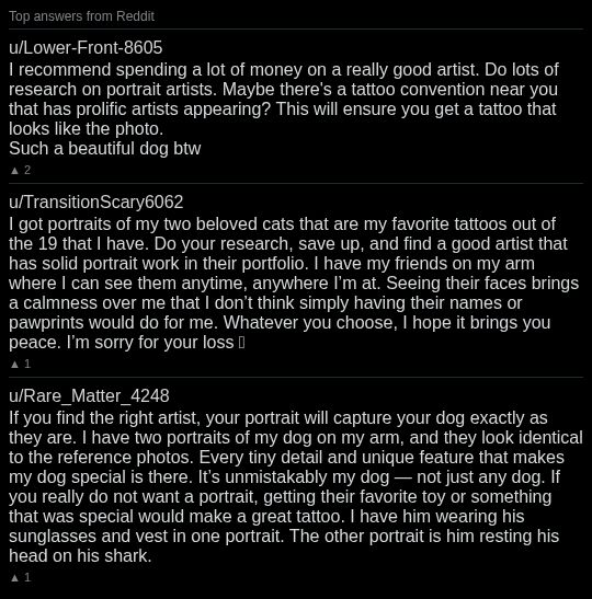 Screenshot of top Reddit answers