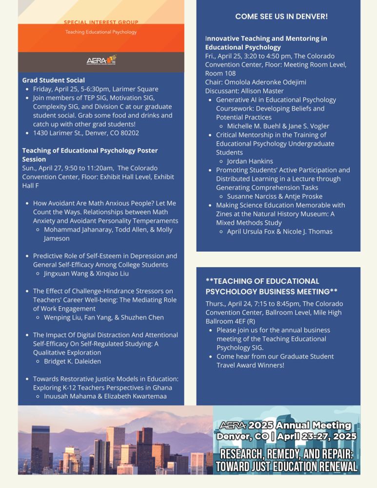 AERA Teaching Educational Psychology Interest Group events at AERA 2025 
