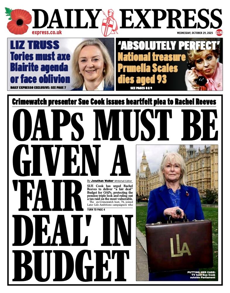 Express front page tomorrow: "OAPs must be given a "fair deal" in budget"