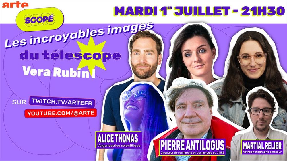 Le télescope Vera Rubin vient de livrer ses premières images spectaculaires, et elles pourraient bien bouleverser notre vision de l’univers. Ce mardi à 21h30, Arte vous propose un live exceptionnel sur Twitch et YouTube : une première partie consacrée à cette prouesse scientifique et humaine, suivie d’une observation du ciel en direct avec des médiateurs et un astrophotographe. Une émission immersive pour explorer ensemble les mystères de la matière noire et les coulisses de l’astronomie moderne. Présenté par Marie de la boite à curiosités, Alexandra Delbot et Pierre Girard.