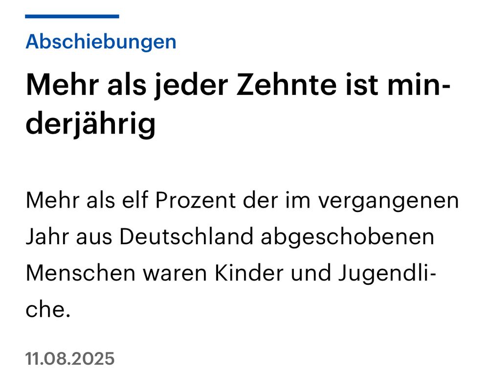 Jeder zehnte abgeschobene ist zwischen 6 und 18