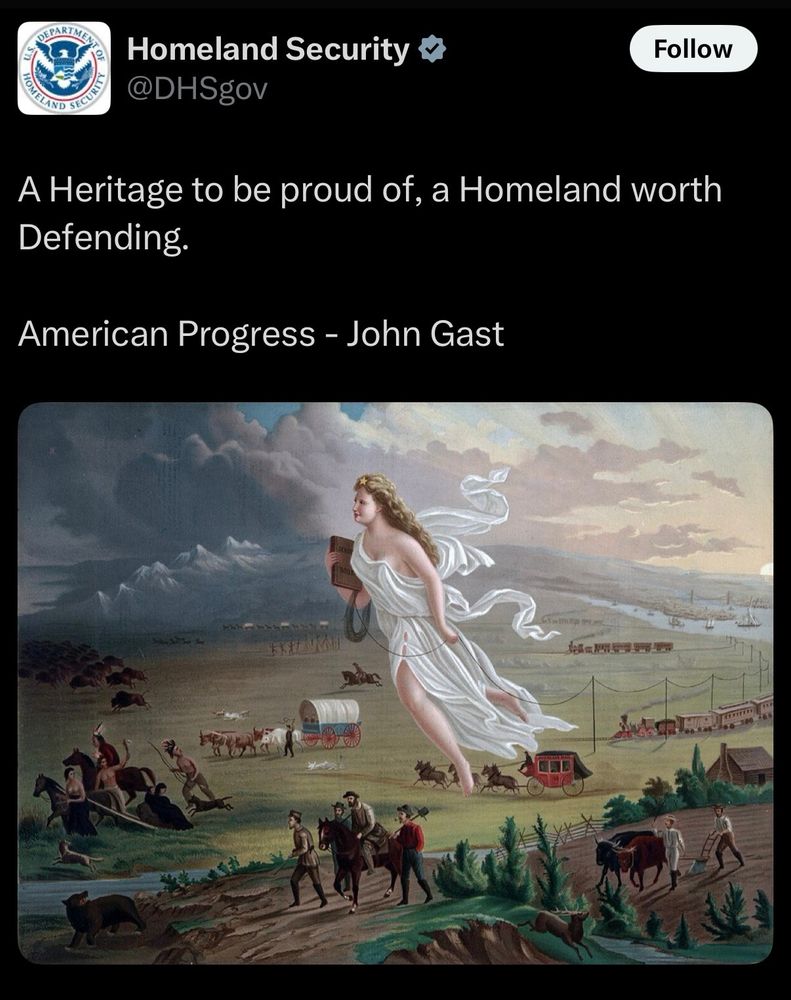 SEPARINE,
Homeland Security V
@DHSgov
Follow
A Heritage to be proud of, a Homeland worth Defending.
American Progress - John Gast
