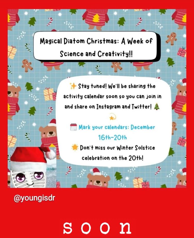 Magical Diatom Christmas: a week of science and creativity. Stay tuned! We’ll be sharing the activity calendar soon so you can join in and share on instagram and twiyter. Mark your calendars: december 16th to 20th. Don’t miss the winter solstice celebration in the 20th!
