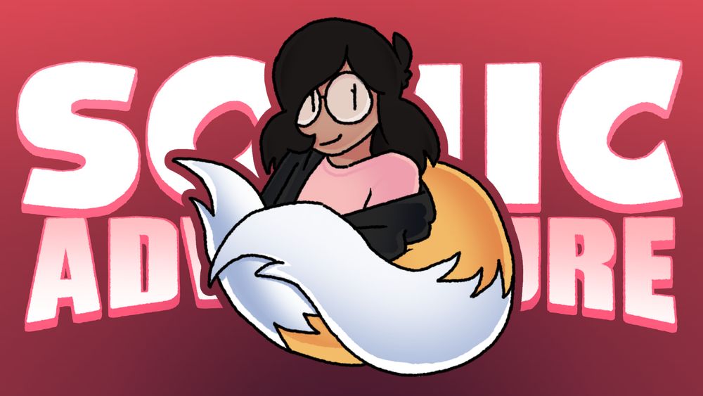 An illustration of Chillin doing a pose from a piece of Sonic Adventure promotional material with the game's logo behind her