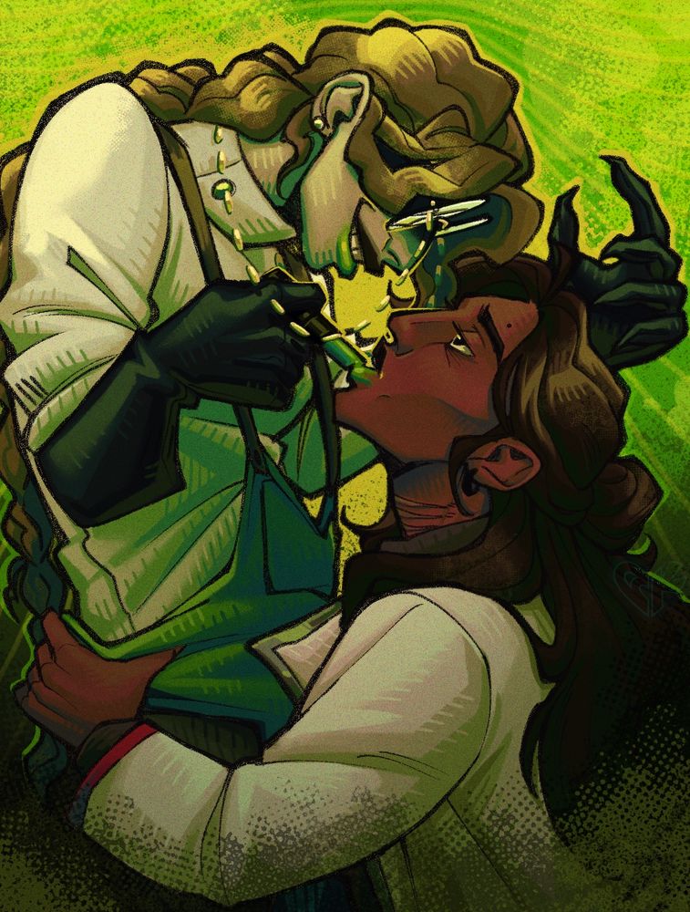 O desenho contém as ocs Scheele (Ura) e Kirsch (Noru) próximas uma da outra. Scheele sorri maniacamente enquanto passa um batom verde em Kirsch, que está um pouco mais abaixo dela. A ambientação possui bastante tons esverdeados.