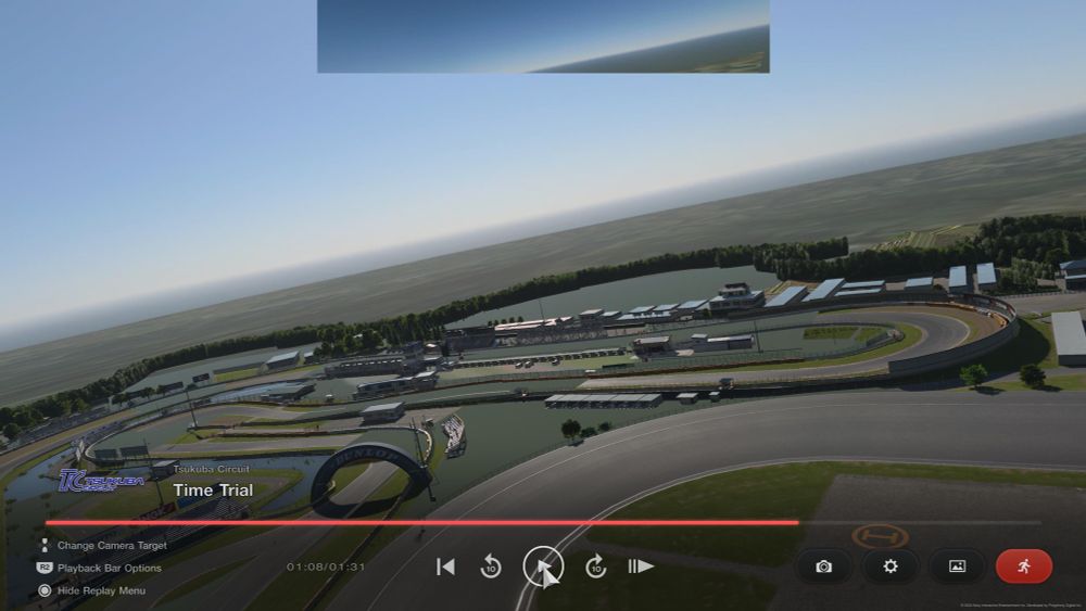 Elevated shot of Tsukuba taken from a Volkswagen van that was launched into the air using a glitch