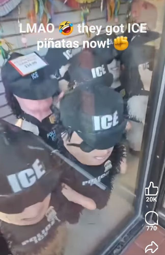 Pinatas that look like people dressed in ICE gear. 