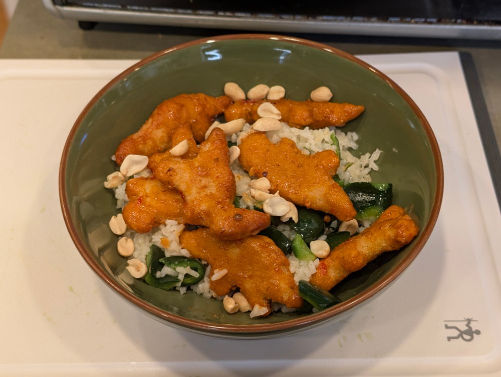 Blue Apron "Bang Bang Chicken" but it's made with Dino Buddies