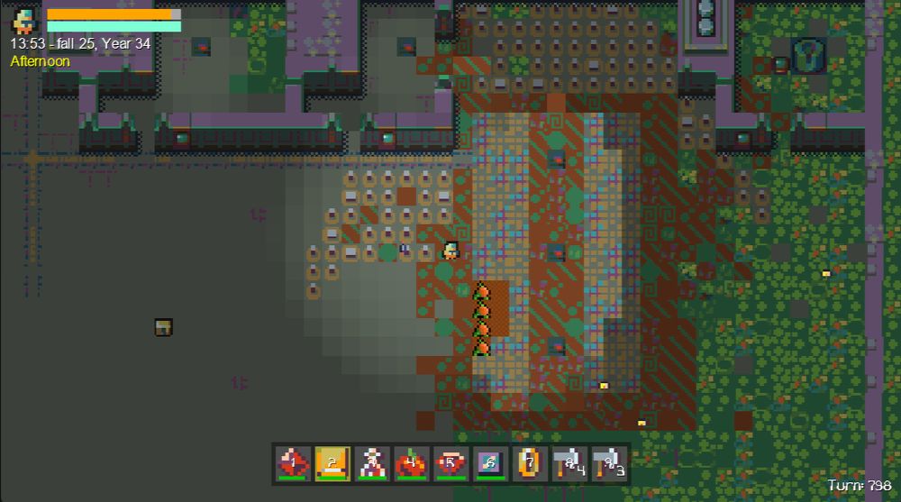 screenshot of a prototype game, topdown pixel art game with scifi style and farming mechanics