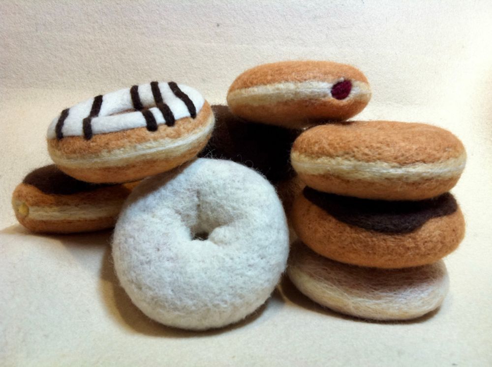 Needle felted donut sculptures