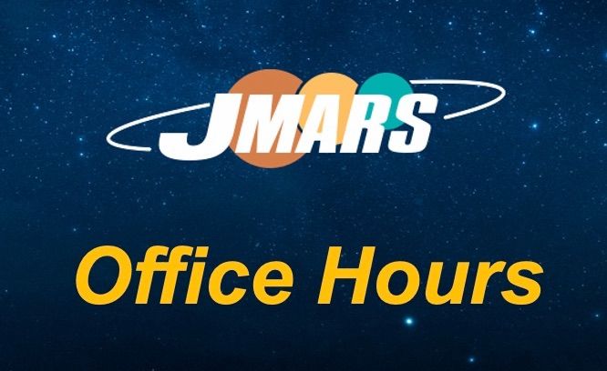 JMARS app logo against a background of space and stars, plus the text "Office Hours"