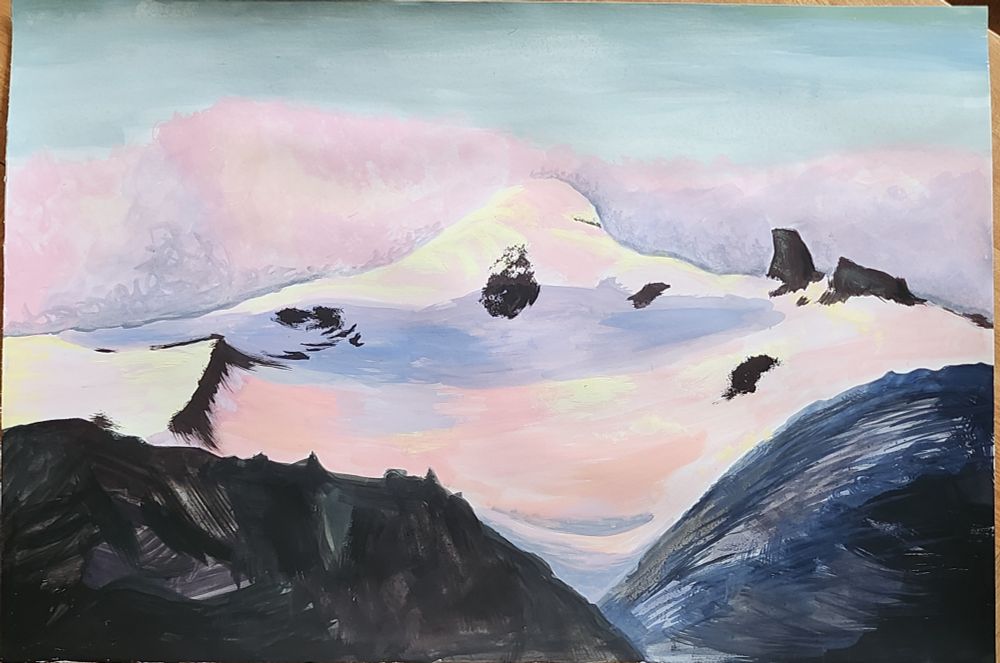 Snowy mountain sunset 